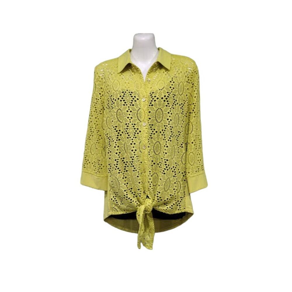 Island‎ Republic Lace Button & Tie Front Top, Lemon Lime Color, Sz M